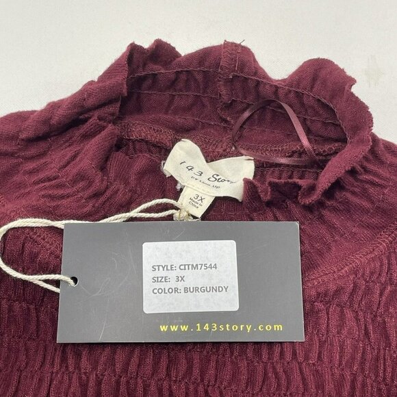 143 Story Line Up Sweater Blouse Women Size 3X Burgundy Smock Raw Long Sleeve - Picture 10 of 12